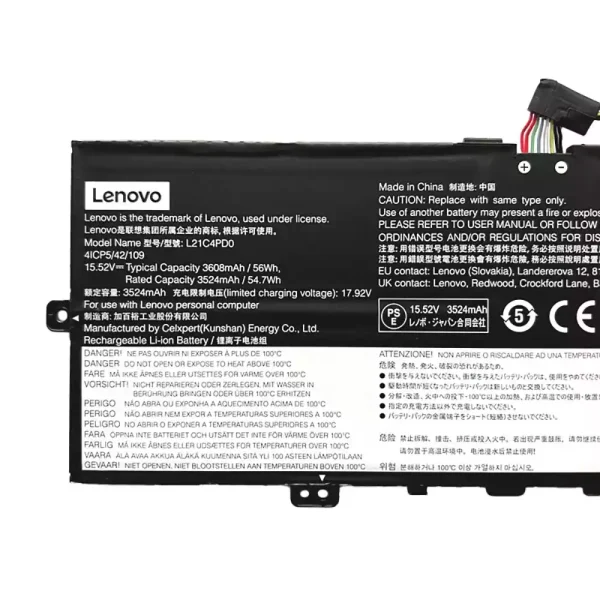 แบตเตอรี่โน๊ตบุ๊ค ของแท้ LENOVO L21B4PD0 L21C4PD0 L21M4PD0 - Image 3