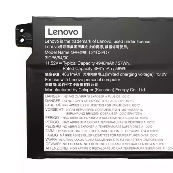 แบตเตอรี่โน๊ตบุ๊ค ของแท้ LENOVO L21C3PD7 L21M3PD7 - Image 3