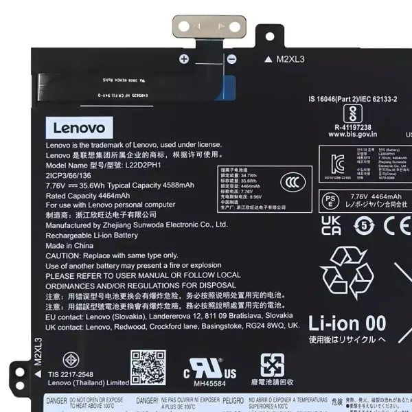 แบตเตอรี่โน๊ตบุ๊ค ของแท้ LENOVO L22B2PH1 L22D2PH1 - Image 3