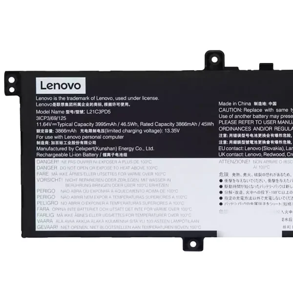 แบตเตอรี่โน๊ตบุ๊ค ของแท้ LENOVO L21C3PD5 L21L3PD5 L21M3PD5 - Image 3