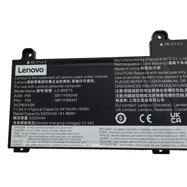 แบตเตอรี่โน๊ตบุ๊ค ของแท้ LENOVO L21B3P73 SB10W52010 5B10W51909 - Image 3