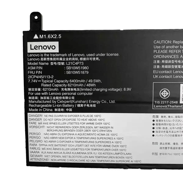 แบตเตอรี่โน๊ตบุ๊ค ของแท้ LENOVO L21M4P73 L21C4P73 - Image 2