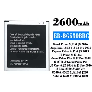 แบตเตอรี่โทรศัพท์มือถือ EB-BG530BBC สำหรับรุ่น Samsung J3/J3 2016/J3 V/J3 Pro 2016/J5/J5 2015/J2 Ace/J2 Pro 2018/J2 2018/J2 Core/J2 2016/J2 Pro 2016/J2 Core 2020/A2 Core
