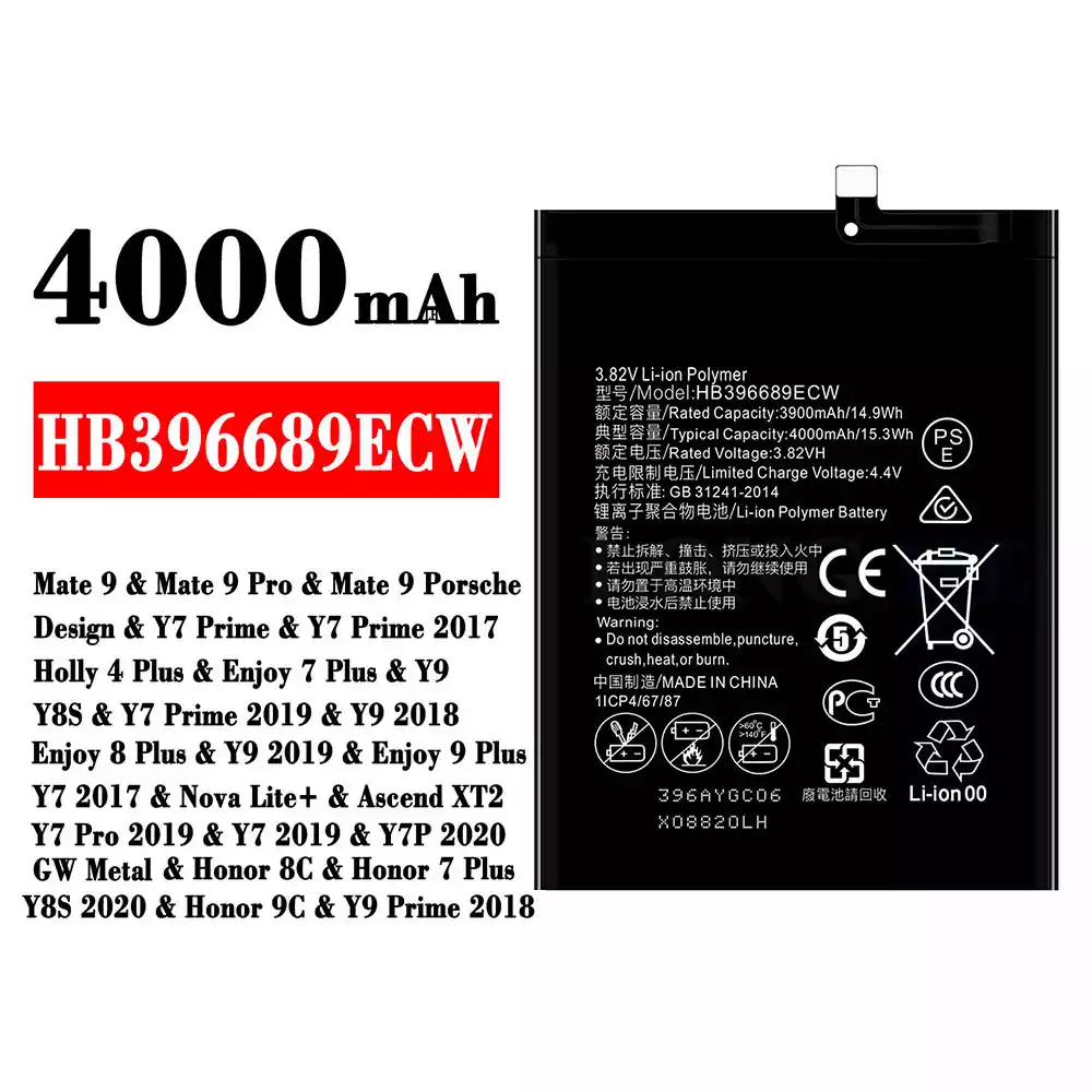 แบตเตอรี่โทรศัพท์มือถือ HB396689ECW สำหรับรุ่น HUAWEI Mate 9 / Mate 9 Pro / Enjoy 7 Plus / Y9 / Y8S / Y9 2018 / Enjoy 8 Plus / Y9 2019 / Enjoy 9 Plus / Y7 2017 / Nova Lite+ /Y7 Pro 2019 / Y7 2019 / Y7P 2020 / Honor 8C / Honor 7 Plus/Y8S 2020 / Honor 9C /