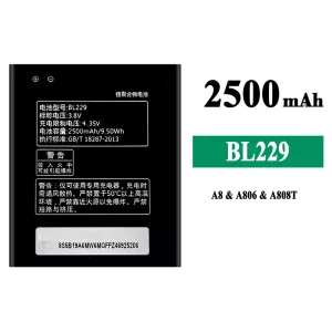 แบตเตอรี่โทรศัพท์มือถือ BL229 สำหรับรุ่น Lenovo A8/A806/A808T