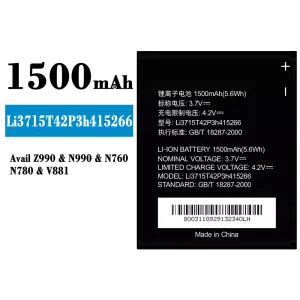 แบตเตอรี่โทรศัพท์มือถือ Li3715T42P3h415266 สำหรับรุ่น ZTE Avail Z990/N990/N760/N780/V881